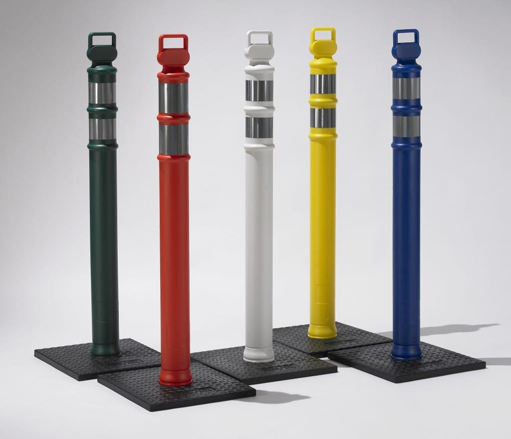 EZ Grab Colorful Delineator Posts with Square Rubber Bases for Added Stability